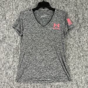 Under‎ Armour Shirt Womens S Loose Freedom V Neck USA Flag Active Performance